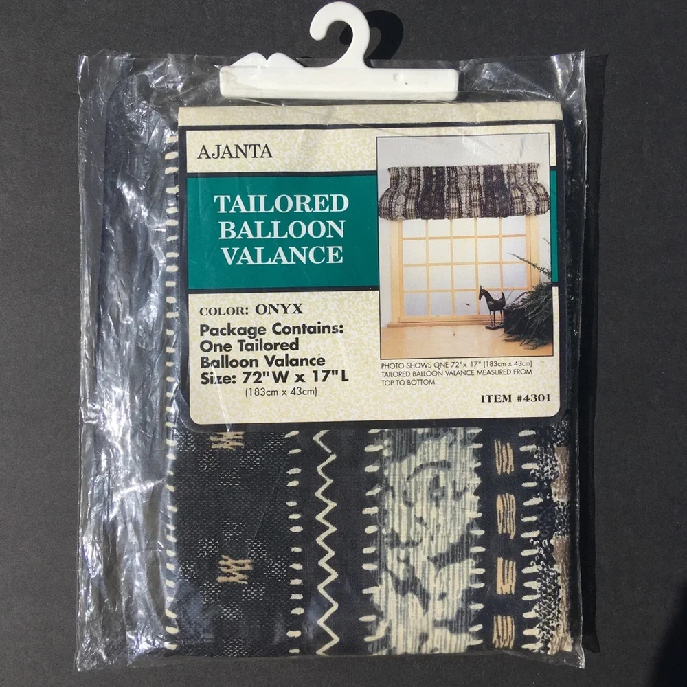 Ajanta Balloon Valance Tailored Tribal Print 72” x 17” Onyx Made In USA New